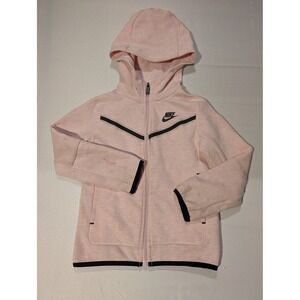 Nike Tech Boys S 5-6 Years Fleece Hoodie Black White Logo Zip Up Look at Pics